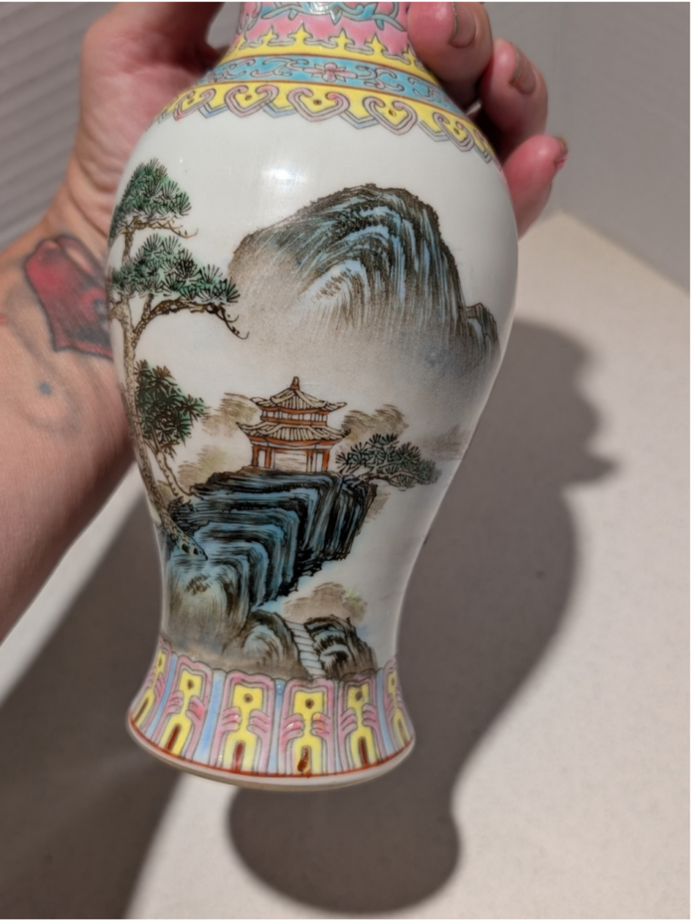 Vintage Chinese Jingdezhen Porcelain Famille Rose Landscape Vase - Picture 2 of 12